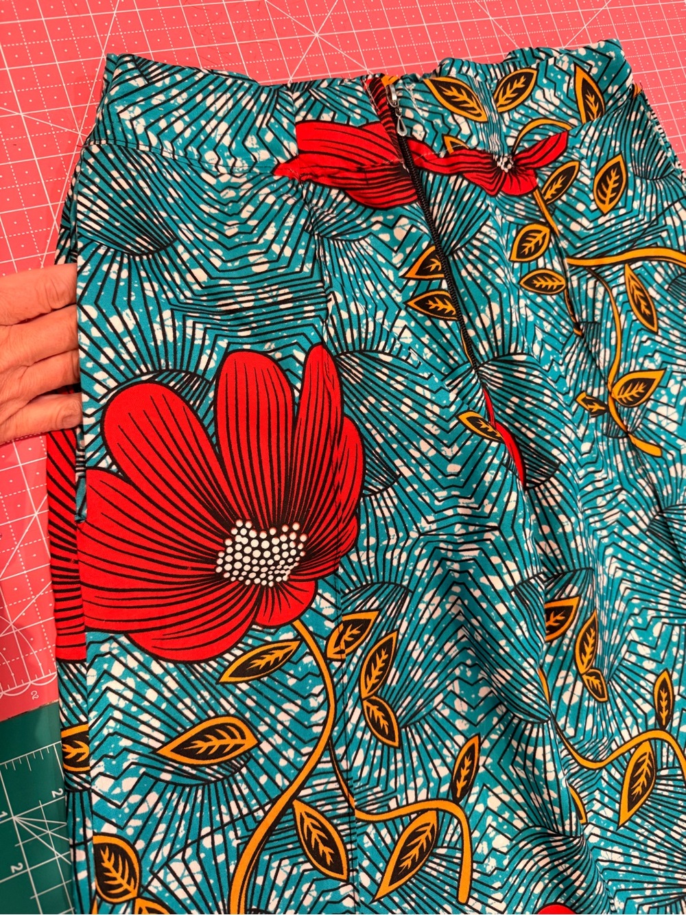Boho Wide-Leg Floral Pants - Teal with Red Floral - Picture 6 of 9
